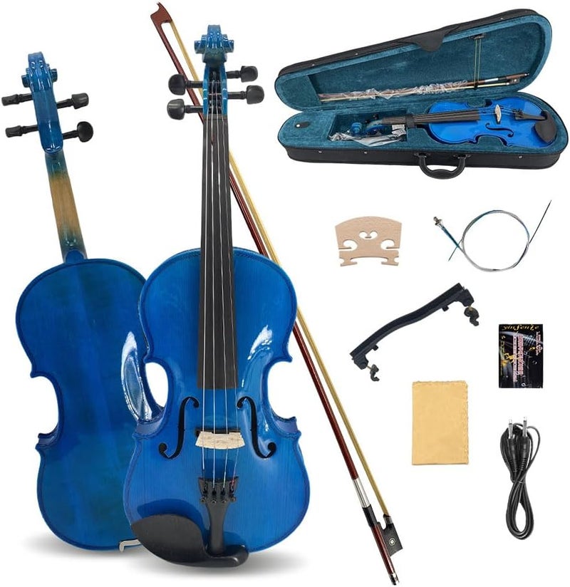 ModouString Electric Violin 4/4 full Size 4 string Acoustic Violin Spruce Maple Ebony Wood with Case, Bow Handmade for Beginners, Students, Professionals (Blue) - Image 1